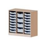 ErgoTray Regal, 3reihig, rechts+links je 8 flache, mittig, 4 hohe Boxen, B/H/T 104,5x100x40cm 